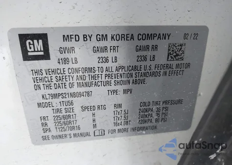 2022 Chevrolet Trailblazer Fwd Lt z USA, uszkodzony, nr VIN KL79MPS21NB094787